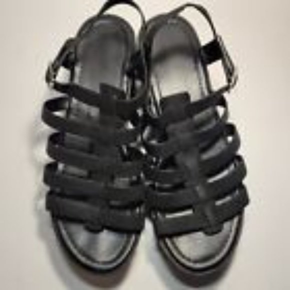 Black Gladiator Chunky Lug Sole Platform Ankle Strap Open Toe Sandal Size 10 - Picture 2 of 10